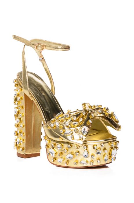 AZALEA WANG DO NOT DISTURB EMBELLISHED BOW CHUNKY SANDAL in GOLD