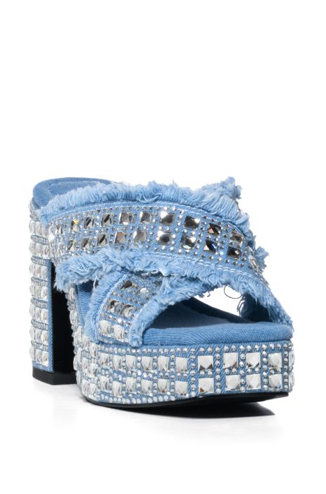 AZALEA WANG EVALINA DENIM AND SILVER STUDDED SANDAL IN DENIM