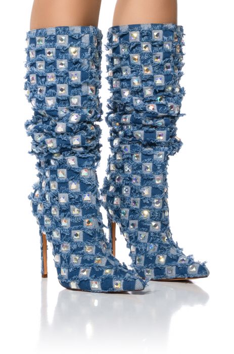 AZALEA WANG EVE DISTRESSED DENIM BOOT IN DENIM