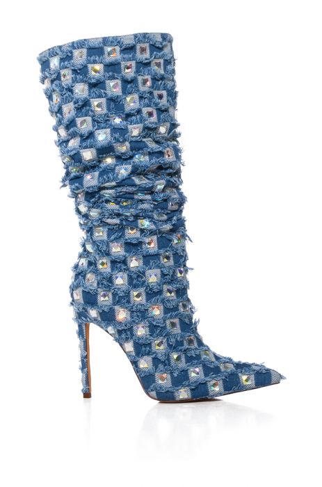 AZALEA WANG EVE DISTRESSED DENIM BOOT IN DENIM