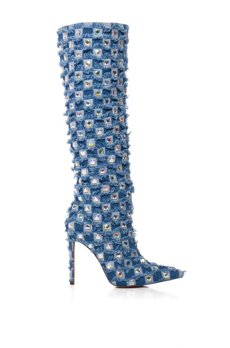 AZALEA WANG EVE DISTRESSED DENIM BOOT IN DENIM