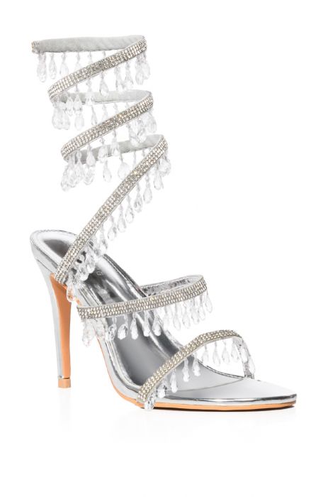AZALEA WANG FOREVER AFTER EMBELLISHED COIL WRAP STILETTO SANDAL IN SILVER
