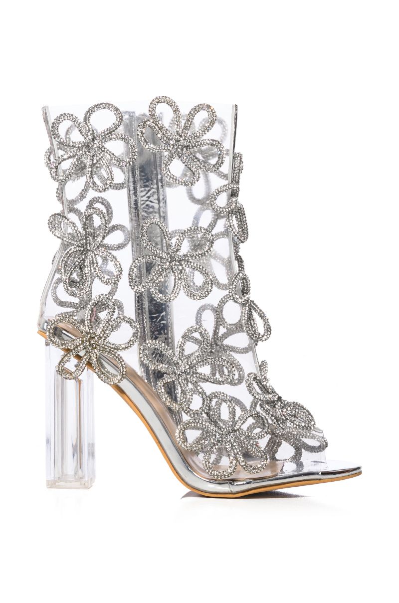 AZALEA WANG FOREVER FLORAL RHINESTONE CLEAR PVC PEEP TOE BOOTIE