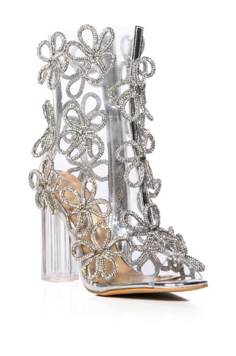AZALEA WANG FOREVER FLORAL RHINESTONE CLEAR PVC PEEP TOE BOOTIE