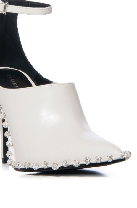 AZALEA WANG FOSSA EMBELLISHED STRAP PUMP IN WHITE