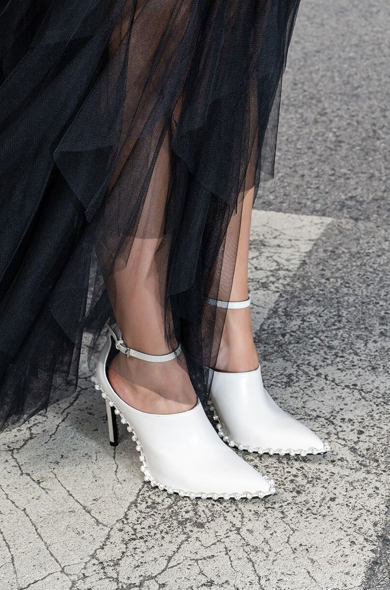 AZALEA WANG FOSSA EMBELLISHED STRAP PUMP IN WHITE