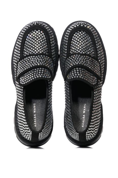 AZALEA WANG HEMMY EMBELLISHED LOAFER IN BLACK