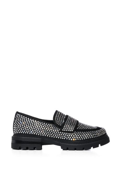 AZALEA WANG HEMMY EMBELLISHED LOAFER IN BLACK