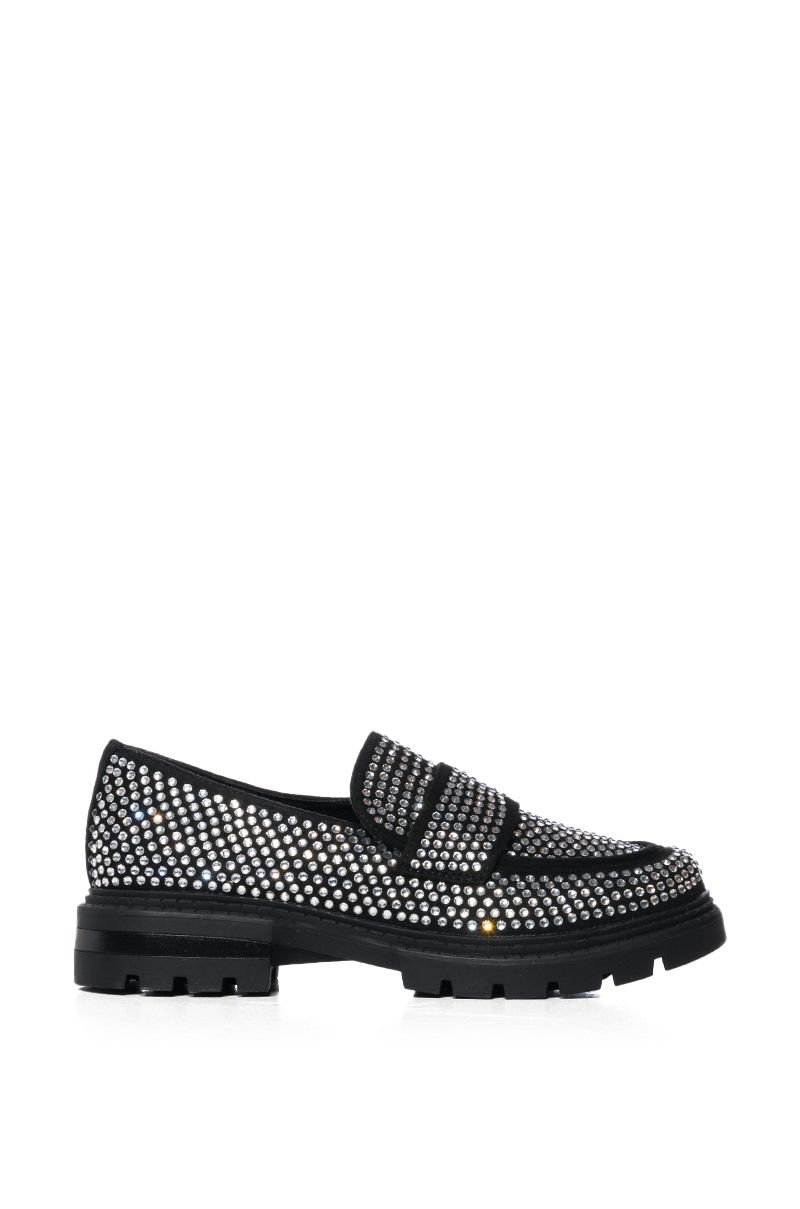 AZALEA WANG HEMMY EMBELLISHED LOAFER IN BLACK