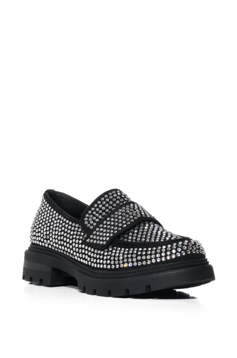 AZALEA WANG HEMMY EMBELLISHED LOAFER IN BLACK