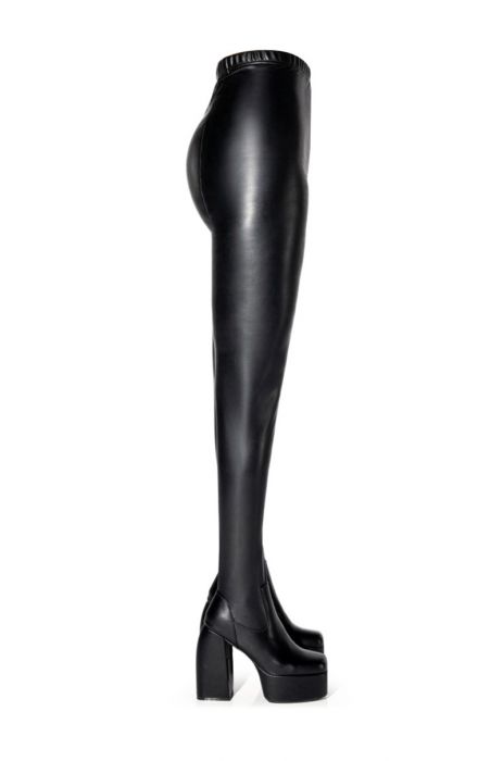 AZALEA WANG I'M A STAR CHUNKY HEEL PANT BOOT IN BLACK PU
