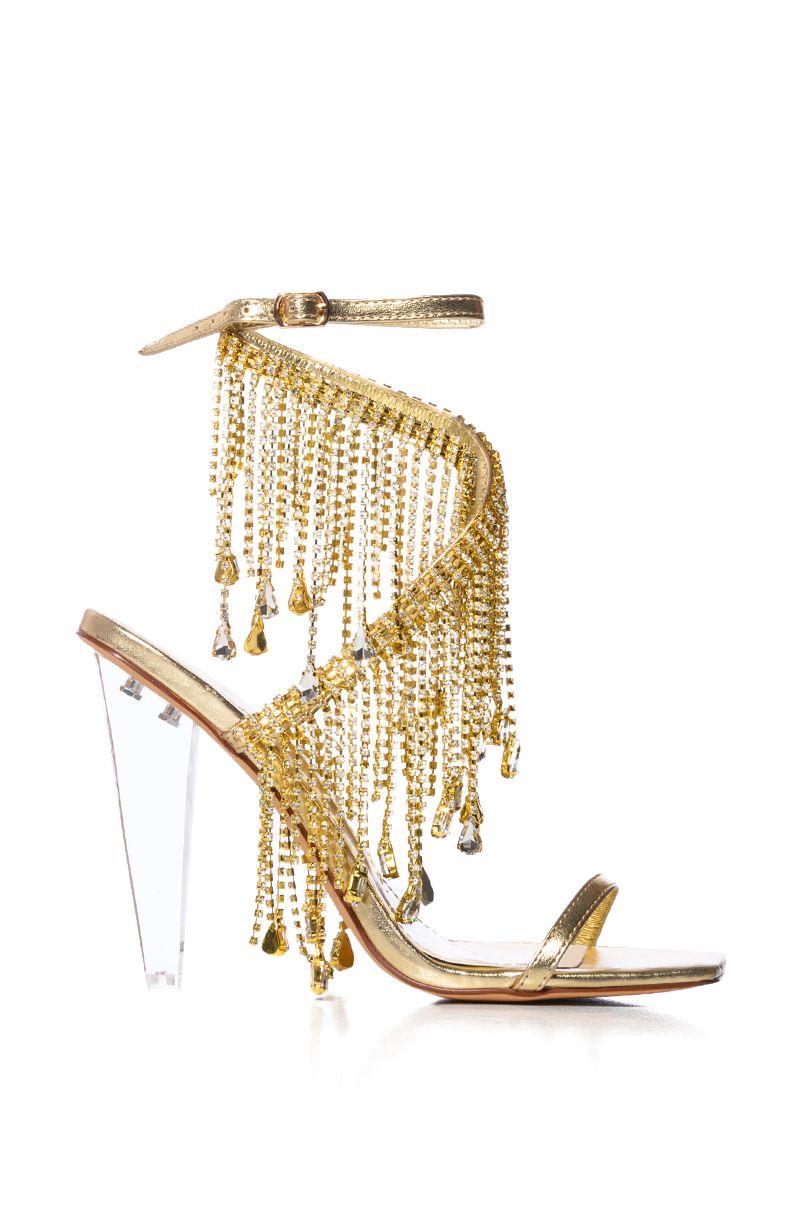 AZALEA WANG IN THE PARTY RHINESTONE FRINGE SANDAL IN GOLD