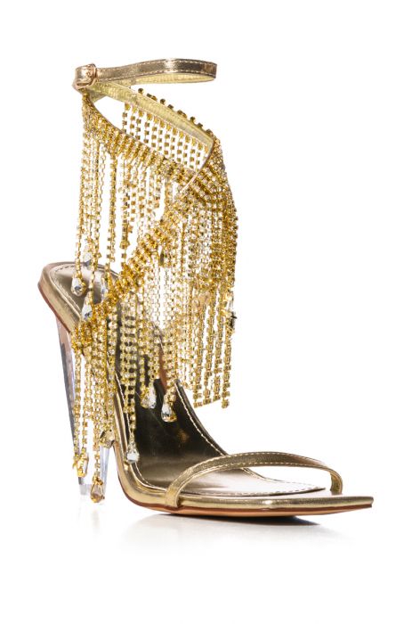 AZALEA WANG IN THE PARTY RHINESTONE FRINGE SANDAL IN GOLD