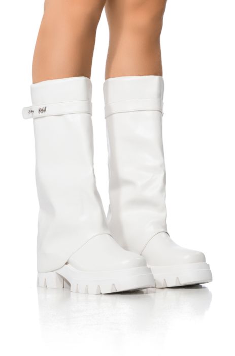 AZALEA WANG JET FOLD OVER FLATFORM BOOT IN WHITE