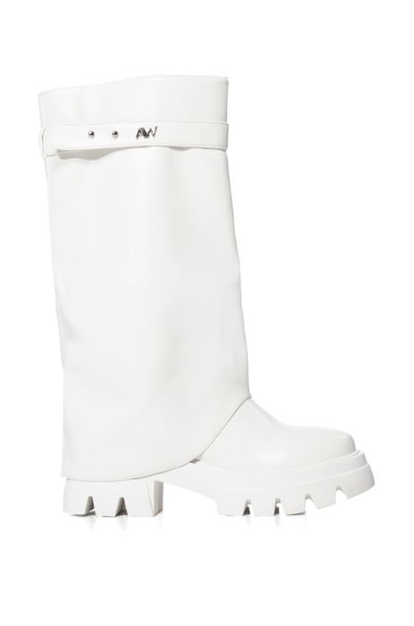 AZALEA WANG JET FOLD OVER FLATFORM BOOT IN WHITE