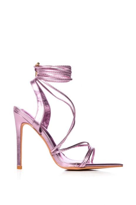 AZALEA WANG KAITO METALLIC POINTED TOE STILETTO SANDAL IN PINK