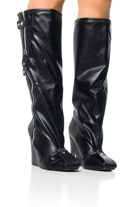AZALEA WANG KNEE HIGH INDUSTRIAL LOOK CHUNKY BOOT IN BLACK