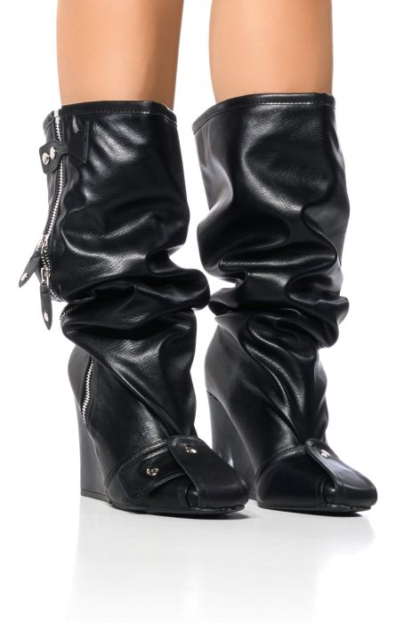 AZALEA WANG KNEE HIGH INDUSTRIAL LOOK CHUNKY BOOT IN BLACK