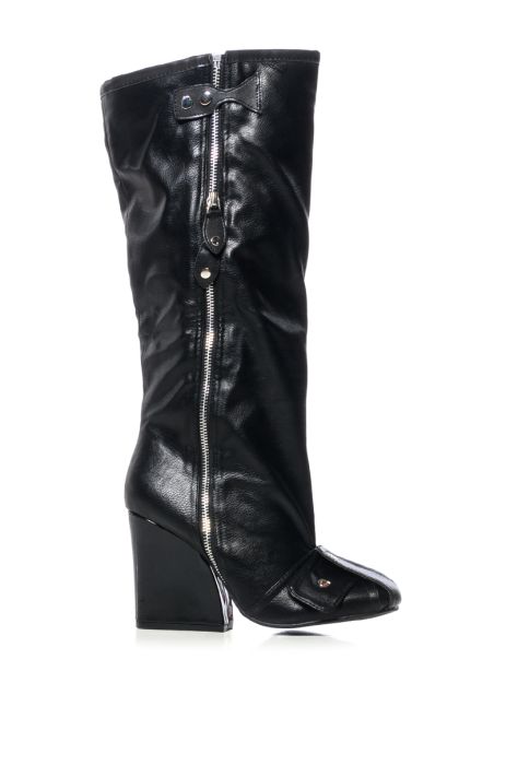 AZALEA WANG KNEE HIGH INDUSTRIAL LOOK CHUNKY BOOT IN BLACK