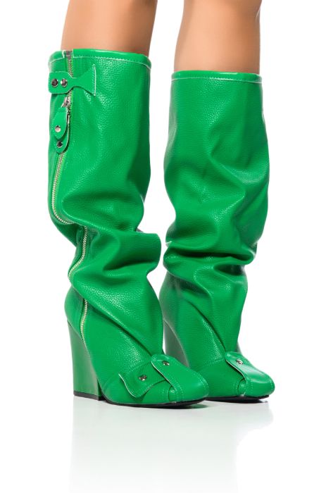 AZALEA WANG KNEE HIGH INDUSTRIAL LOOK CHUNKY BOOT IN GREEN