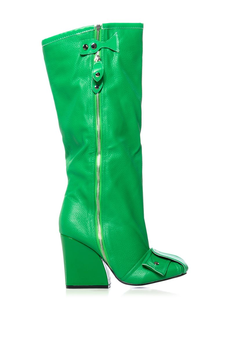 AZALEA WANG KNEE HIGH INDUSTRIAL LOOK CHUNKY BOOT IN GREEN