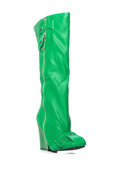 AZALEA WANG KNEE HIGH INDUSTRIAL LOOK CHUNKY BOOT IN GREEN