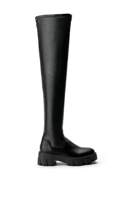 AZALEA WANG LATE NIGHTS FLATFORM BOOT WITH 4 WAY STRETCH IN BLACK