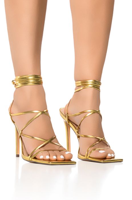 AZALEA WANG LAURA GOLD STRAPPY STILETTO SANDAL