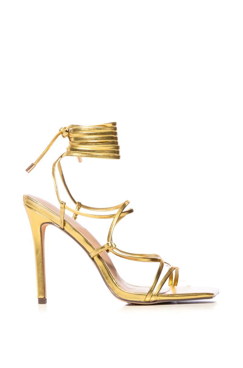 AZALEA WANG LAURA GOLD STRAPPY STILETTO SANDAL