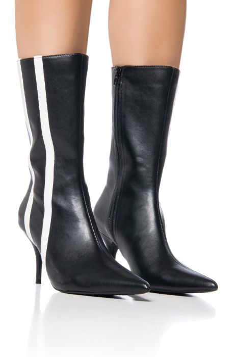 AZALEA WANG LOLITANNA BLACK BOOTIE WITH STRIPE DETAIL IN BLACK
