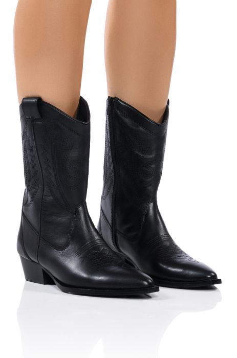 AZALEA WANG GENUINE LEATHER MOCO BLACK WESTERN BOOT in BLACK