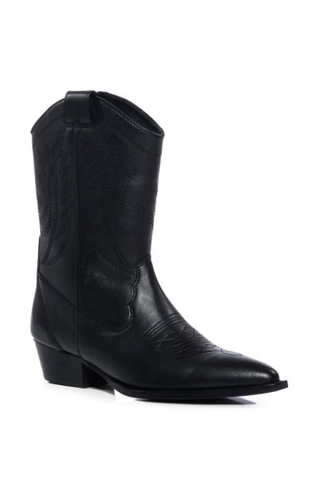 AZALEA WANG GENUINE LEATHER MOCO BLACK WESTERN BOOT in BLACK