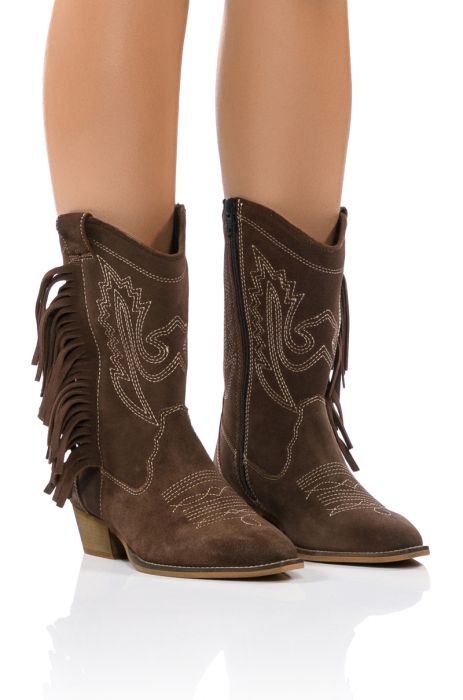 AZALEA WANG GENUINE LEATHER MOCO MOCHA WESTERN BOOT in BROWN