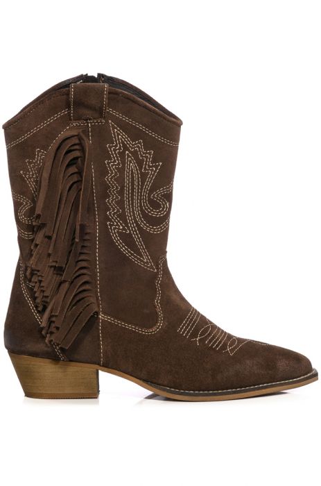 AZALEA WANG GENUINE LEATHER MOCO MOCHA WESTERN BOOT in BROWN