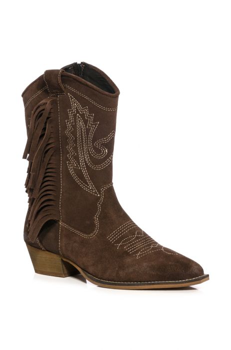 AZALEA WANG GENUINE LEATHER MOCO MOCHA WESTERN BOOT in BROWN