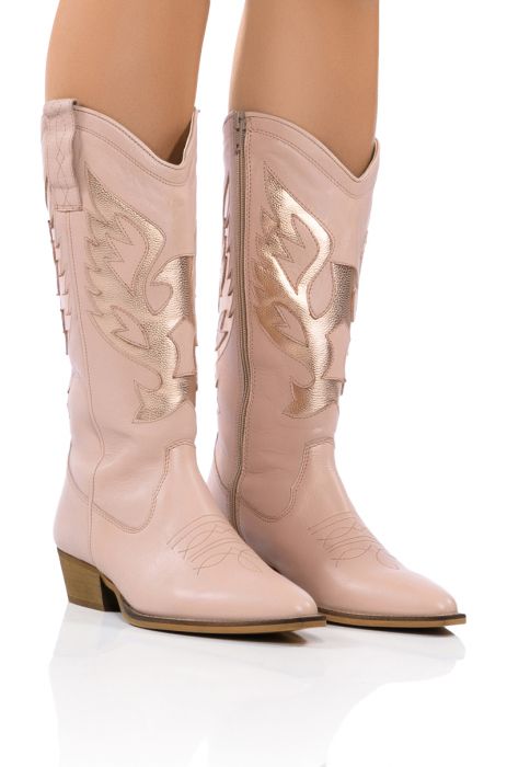 AZALEA WANG GENUINE LEATHER MOCO NUDE WESTERN BOOT