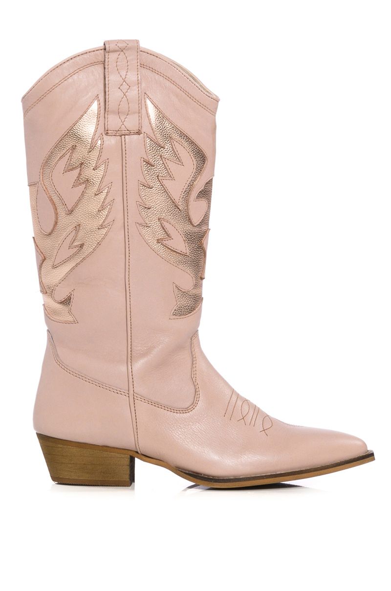 AZALEA WANG GENUINE LEATHER MOCO NUDE WESTERN BOOT