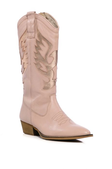 AZALEA WANG GENUINE LEATHER MOCO NUDE WESTERN BOOT