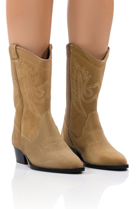 AZALEA WANG GENUINE LEATHER MOCO TAN WESTERN BOOT in BROWN