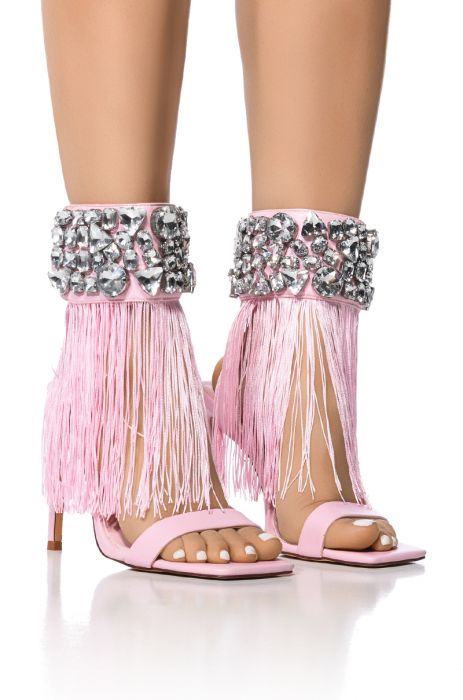 AZALEA WANG NEAVE EMBELLISHED TASSEL SANDAL IN PINK