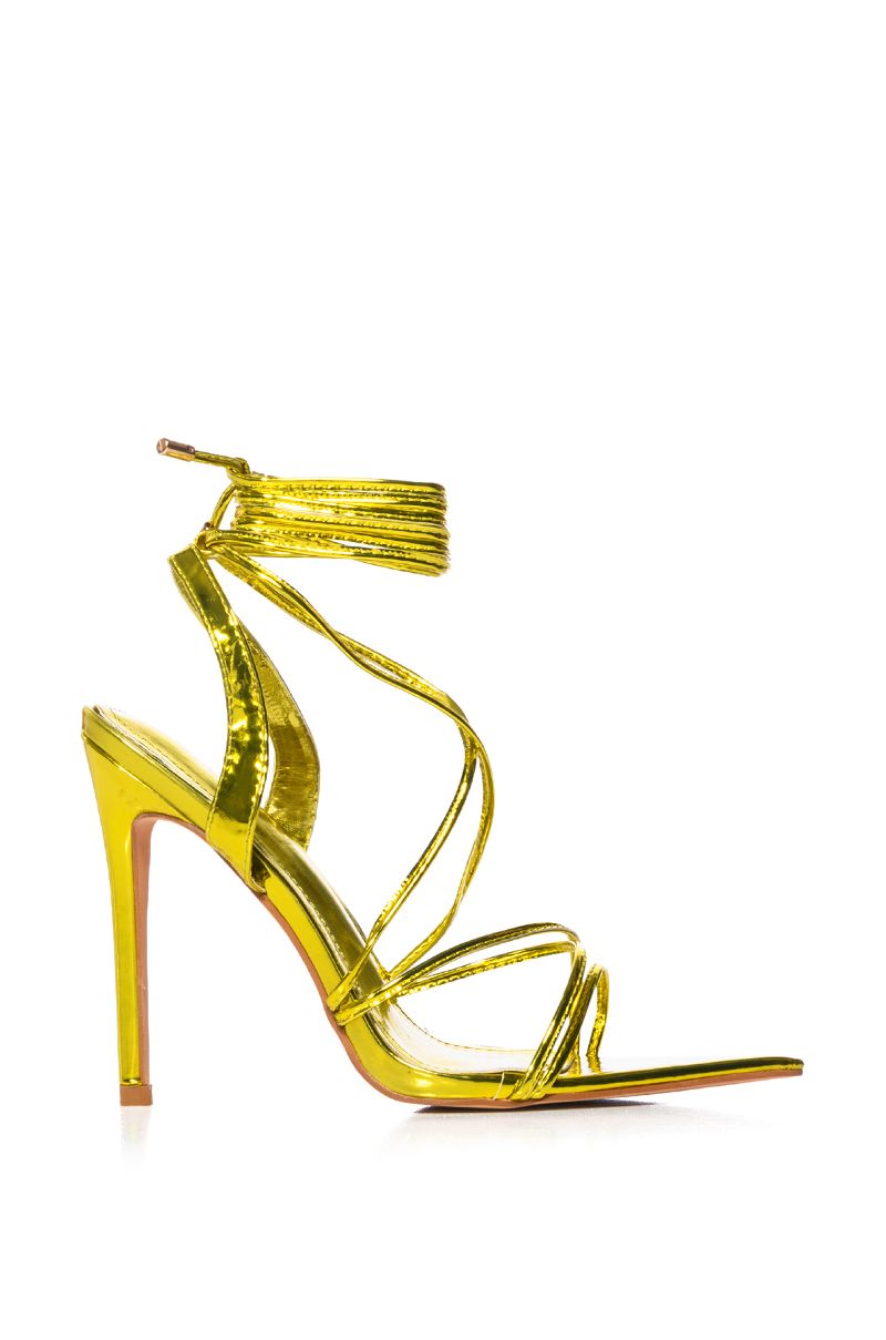 AZALEA WANG NITIKA STRAPPY TIE UP POINTED TOE STILETTO IN YELLOW
