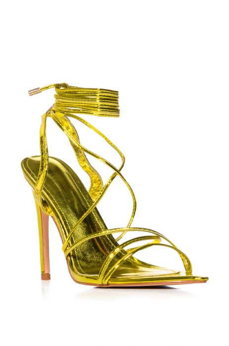 AZALEA WANG NITIKA STRAPPY TIE UP POINTED TOE STILETTO IN YELLOW