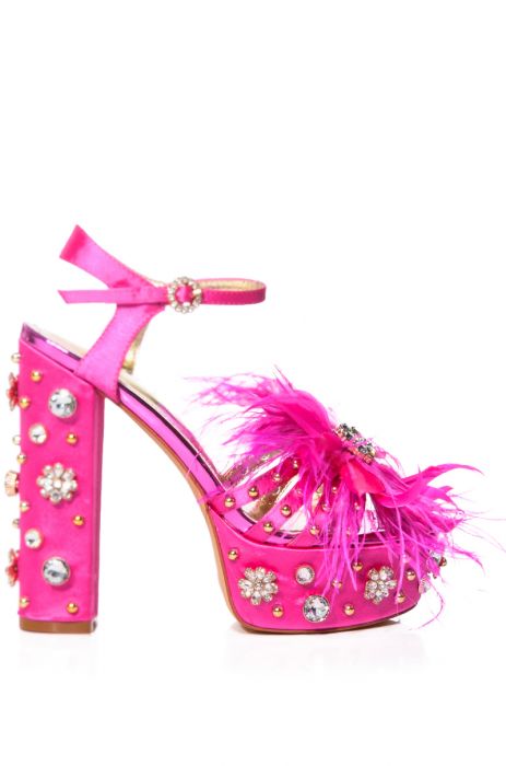 AZALEA WANG PALAZZO MOMENTO EMBELLISHED CHUNKY SANDAL IN FUCHSIA