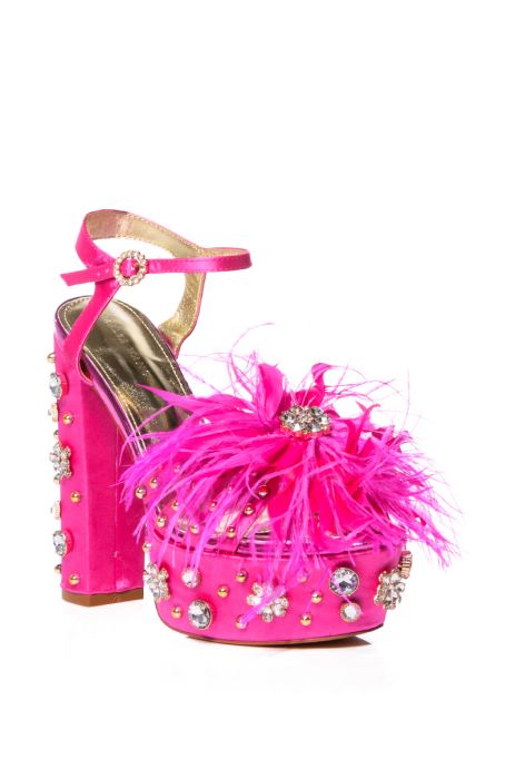 AZALEA WANG PALAZZO MOMENTO EMBELLISHED CHUNKY SANDAL IN FUCHSIA