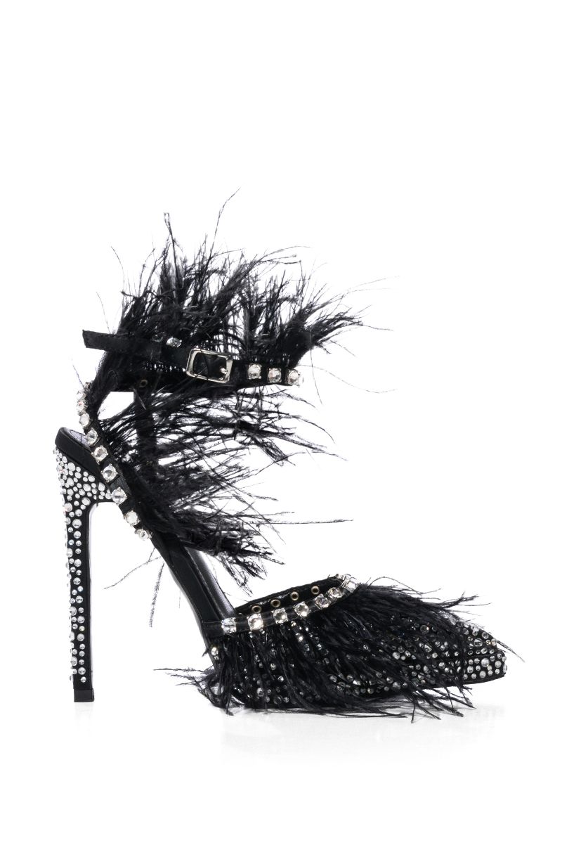 AZALEA WANG SEINE BLACK FEATHER AND DIAMOND EMBELLISHED PUMP IN BLACK