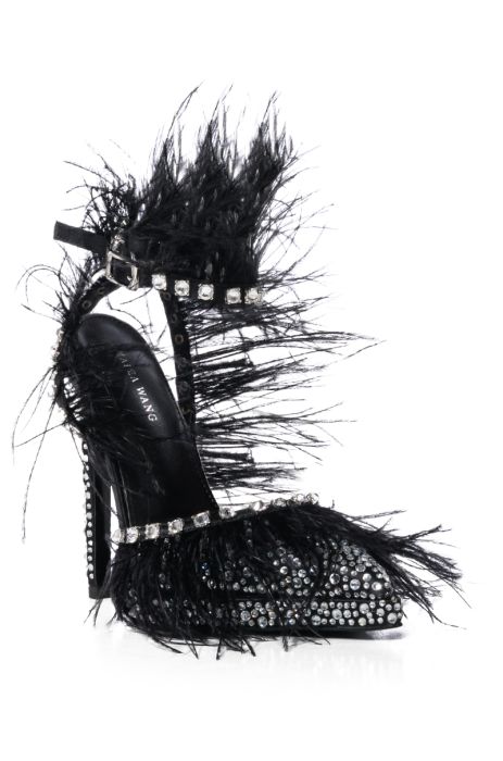 AZALEA WANG SEINE BLACK FEATHER AND DIAMOND EMBELLISHED PUMP IN BLACK