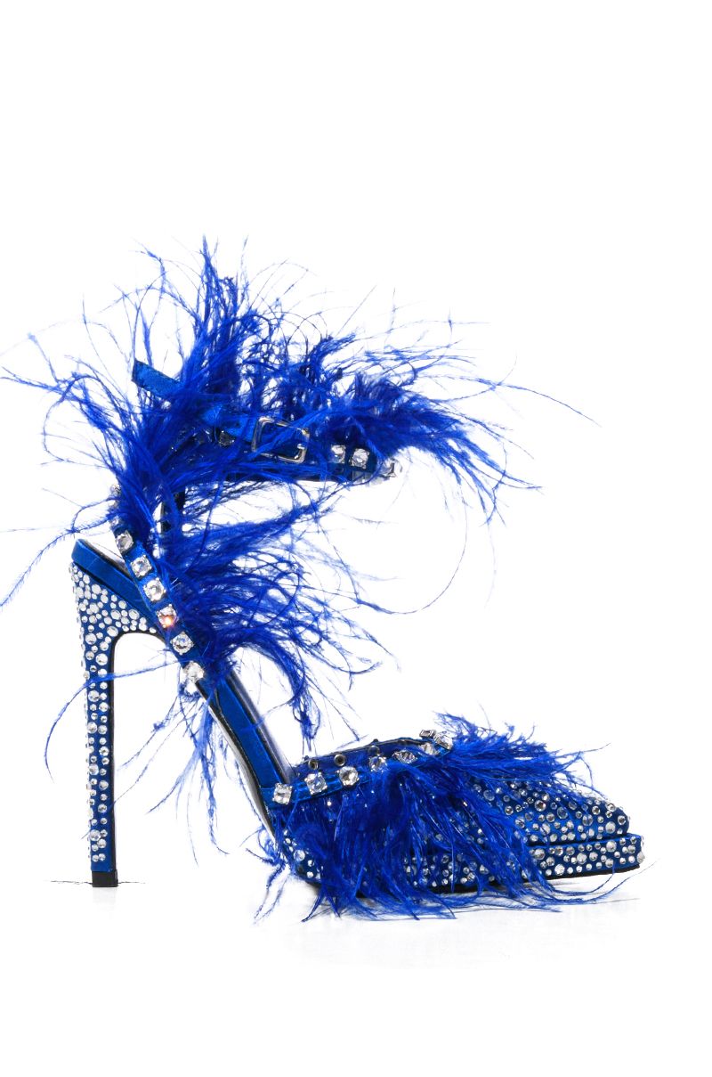 AZALEA WANG SEINE BLUE FEATHER AND DIAMOND EMBELLISHED PUMP IN BLUE
