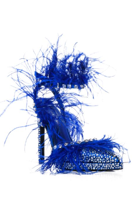 AZALEA WANG SEINE BLUE FEATHER AND DIAMOND EMBELLISHED PUMP IN BLUE