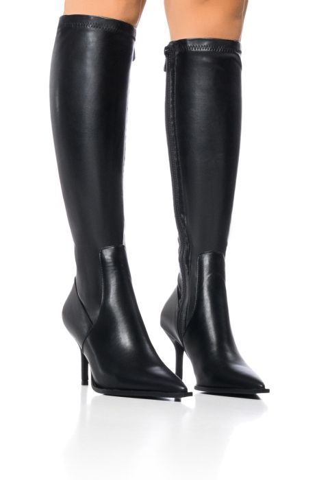 AZALEA WANG SHULI BLACK KITTEN HEEL BOOT WITH 4 WAY STRETCH