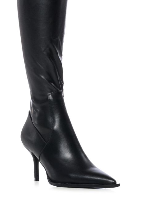 AZALEA WANG SHULI BLACK KITTEN HEEL BOOT WITH 4 WAY STRETCH